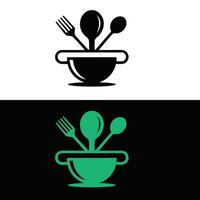 A logo for a restaurant with a bowl and fork vector