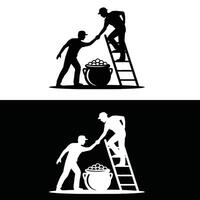 Two men are helping each other on a ladder vector
