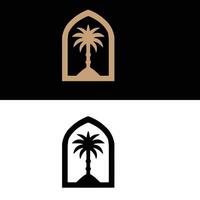 A black and white logo with a palm tree in the middle vector