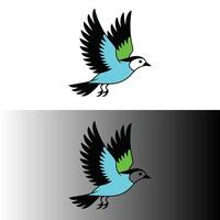 A bird with a green and blue wing is shown in two different colors vector