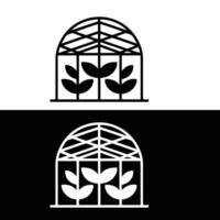 Two black and white images of a greenhouse and a flower vector