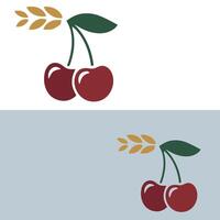 Two cherries with leaves on them vector