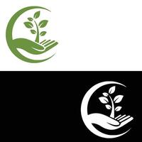 Two logos for a plant and a hand vector