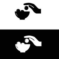 A black and white logo of a hand holding a bowl of eggs vector