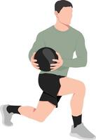 muscular man does lunges with a ball vector