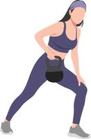 young woman exercises with a kettlebell vector
