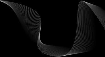 Black Background with White Abstract Wave Lines vector