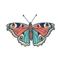 Colorful vintage style butterfly illustration with intricate wing patterns and eye spots vector