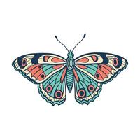 Ornate teal and coral butterfly with intricate wing patterns vector