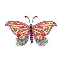 A stylized butterfly with intricate patterns in shades of pink yellow and teal on a white background vector
