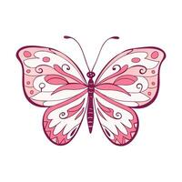 Elegant pink butterfly with intricate swirl patterns and outline vector