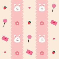 seamless pattern cute cartoon bunny with cute pink stuff. cute animal pattern with stripe background for wallpaper vector
