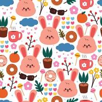 Cute bunnies and colorful patterns vector