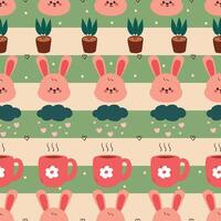 Cute bunny and plant pattern design vector