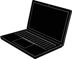 Sleek Black and White Laptop Illustration with Open Screen and Visible Keyboard and Touchpad vector