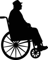 Silhouette of Elderly Man with Hat Sitting in Wheelchair Depicting Disability and Mobility Issues vector
