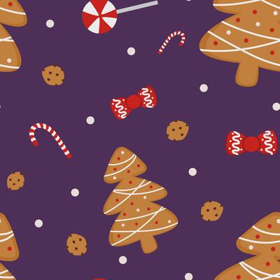Seamless Christmas Gingerbread Tree Cookie Pattern