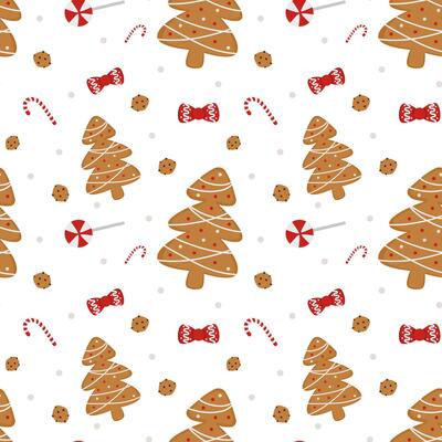 Festive seamless pattern with gingerbread Christmas tree cookies