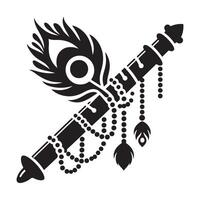 Decorative Krishna Flute with Feather Silhouette vector