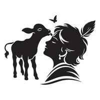 Krishna Kissing Cow Silhouette vector