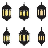Set of arabic vintage decorative lantens, islamic ramadan eid lamp illustrations vector
