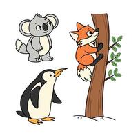 Playful Penguin and Fox in Forest Cartoon design vector