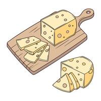 Classic Cheese Wedge on Wooden Board vector