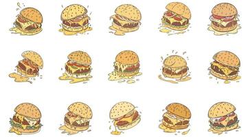 Burger Set Featuring Various Styles of Fast Food Illustrations vector