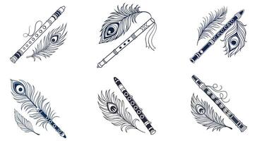 Design of Lord Krishna's Flute with Peacock Feather vector