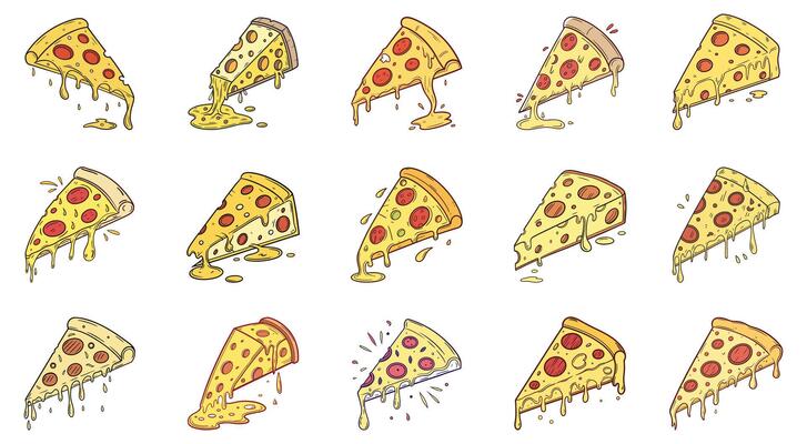 Pizza Slice and Whole Pizza Collection with Melting Cheese