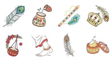 Krishna themed religious icons and symbols vector