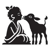 Krishna with Cow Love Silhouette vector