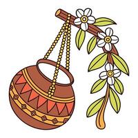 Dahi Handi with Leaves and Flowers for Janmashtami icon design vector