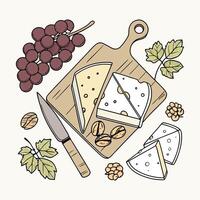 Rustic Cheese Pieces on Wooden Tray vector