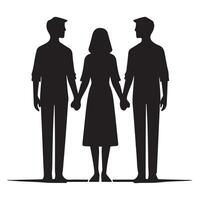 Silhouette of three individuals holding hands depicting inclusivity friendship day celebration vector