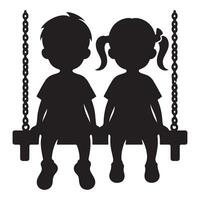 Silhouette of Two Children on a Swing friendship day celebration vector