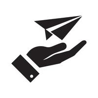 Hand holding paper airplane, delivery, sending message or new idea vector