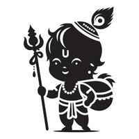 Silhouette icon of baby Krishna vector
