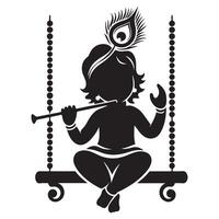 Baby Krishna Sitting Peacefully with Flute silhouette design vector