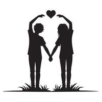 Silhouette of Couple Holding Hands with Heart Above friendship day vector