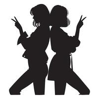 Silhouette of Two Friends Showing Peace Sign friendship day celebration vector