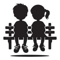 Silhouette of Two Children Sitting on a Bench friendship day celebration vector