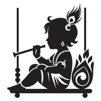 Baby Krishna Sitting Peacefully with Flute vector