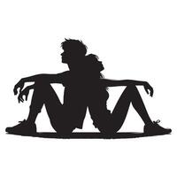 Silhouette of two people leaning on each other back relaxed trusting friendship pose vector
