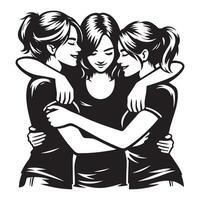 Three Friends Embracing A Symbol of Sisterhood and Unity friendship day celebration vector