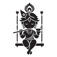 Krishna Playing Flute on Decorative Swing silhouette vector