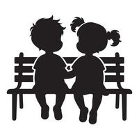 Silhouette of Two Children Sitting on a Bench friendship day celebration design vector