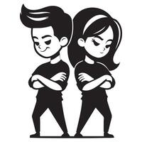 Chibi Friends Arms Crossed Silhouette with Attitude vector