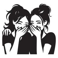Best Friends Laughing and Bonding Silhouette fun design vector