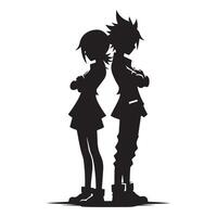 Chibi Friends Arms Crossed Silhouette black and white design vector